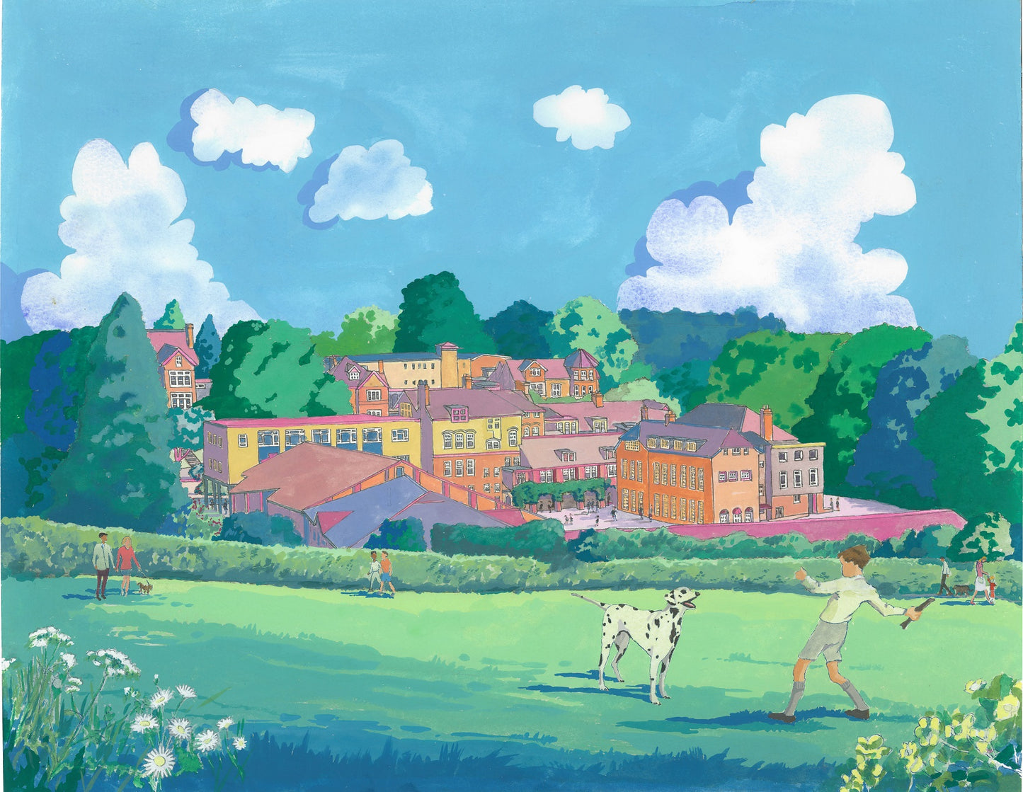 Berkhamsted School Girls school from Tomkins Meadow framed Original Painting